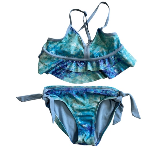 Justice Girls Size 7 Blue and Green Ruffled Bikini - Picture 1 of 4